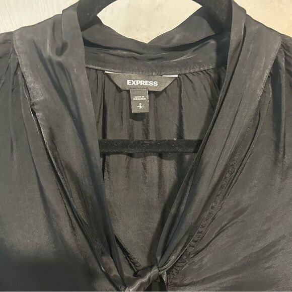 Express Satin Tie Neck Work Shirt Blouse Blouson Sleeve Top - Picture 3 of 9